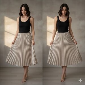 Tristan Women's Holiday Party Gold Metallic Pleated Midi Skirt Size Small